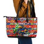 Crows Football Merry Christmas Leather Tote Bag Indigenous Australian Art