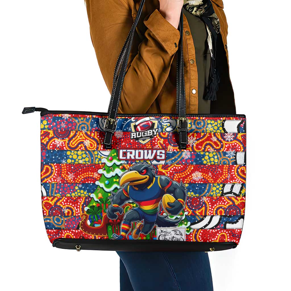 Crows Football Merry Christmas Leather Tote Bag Indigenous Australian Art