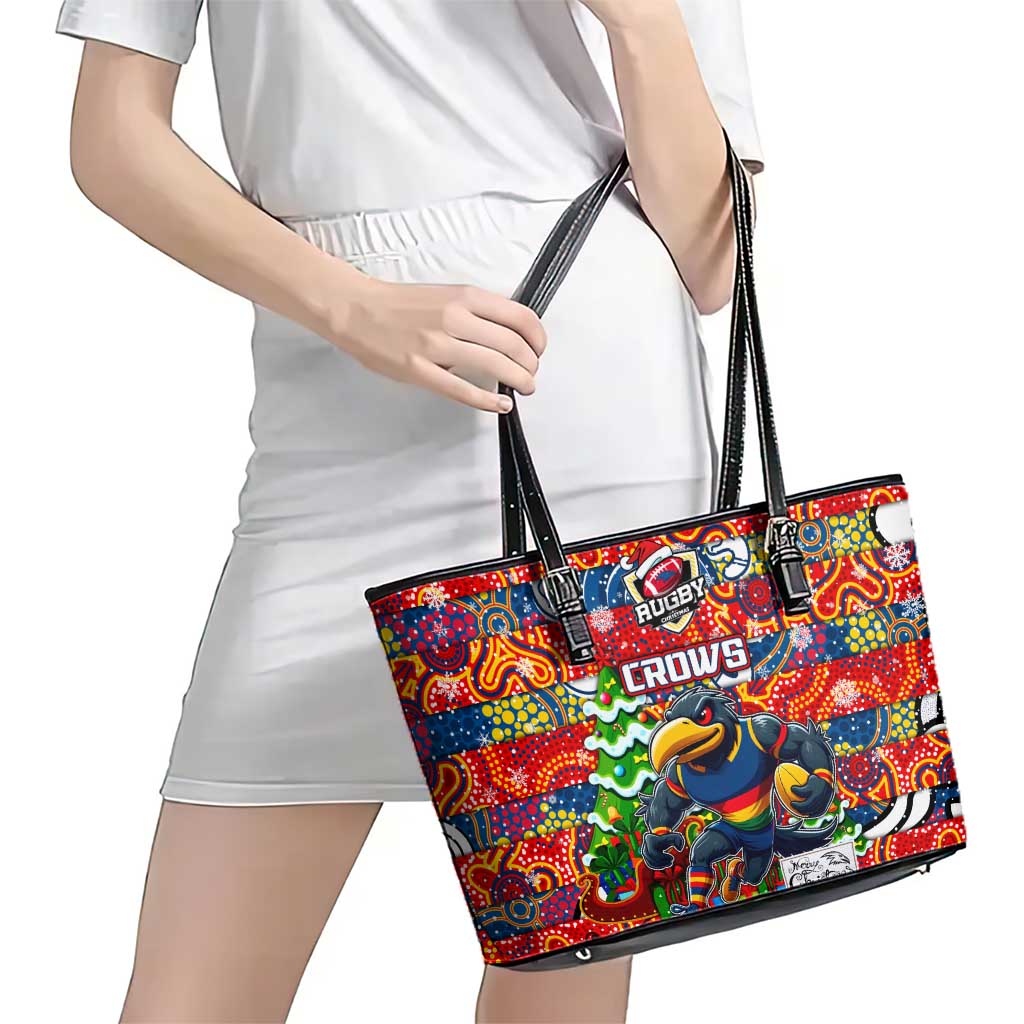 Crows Football Merry Christmas Leather Tote Bag Indigenous Australian Art