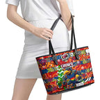 Crows Football Merry Christmas Leather Tote Bag Indigenous Australian Art