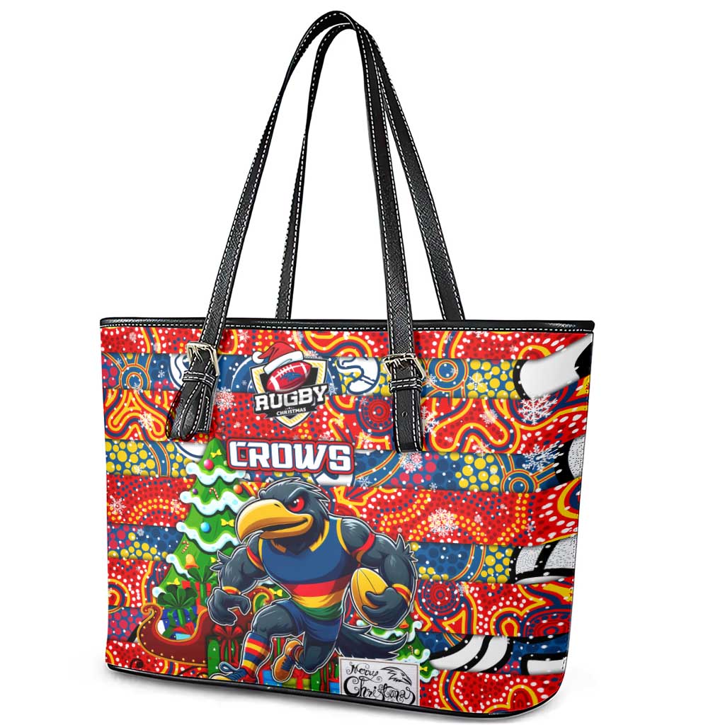 Crows Football Merry Christmas Leather Tote Bag Indigenous Australian Art