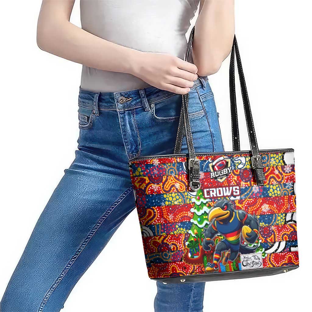 Crows Football Merry Christmas Leather Tote Bag Indigenous Australian Art