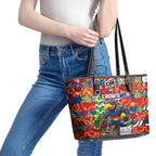 Crows Football Merry Christmas Leather Tote Bag Indigenous Australian Art