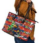 Crows Football Merry Christmas Leather Tote Bag Indigenous Australian Art