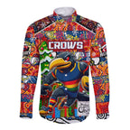 Custom Crows Rugby Merry Christmas Long Sleeve Button Shirt Indigenous Australian Art