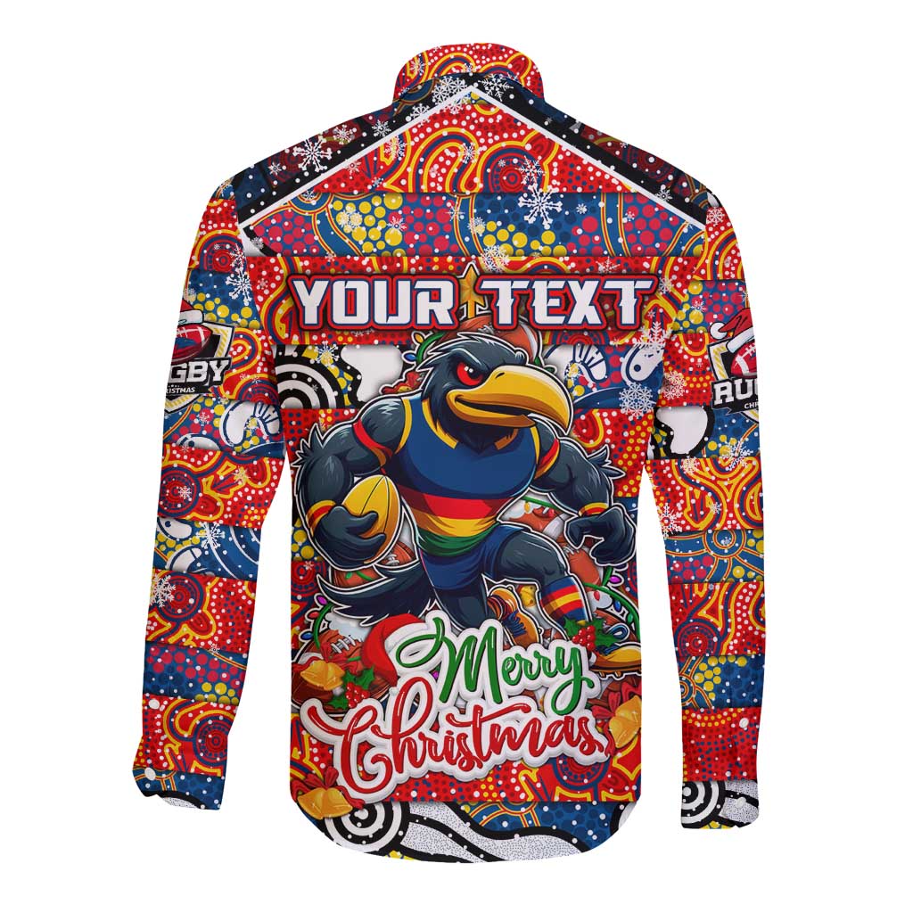 Custom Crows Rugby Merry Christmas Long Sleeve Button Shirt Indigenous Australian Art