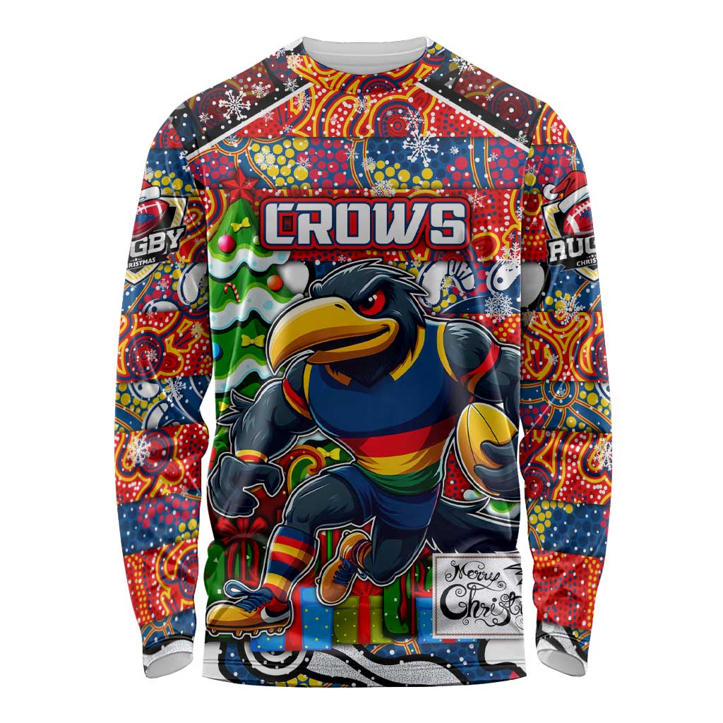 Custom Crows Rugby Merry Christmas Long Sleeve Shirt Indigenous Australian Art
