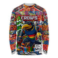 Custom Crows Rugby Merry Christmas Long Sleeve Shirt Indigenous Australian Art