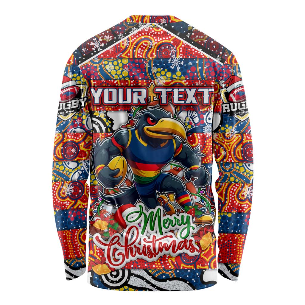 Custom Crows Rugby Merry Christmas Long Sleeve Shirt Indigenous Australian Art