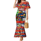Custom Crows Rugby Merry Christmas Mermaid Dress Indigenous Australian Art