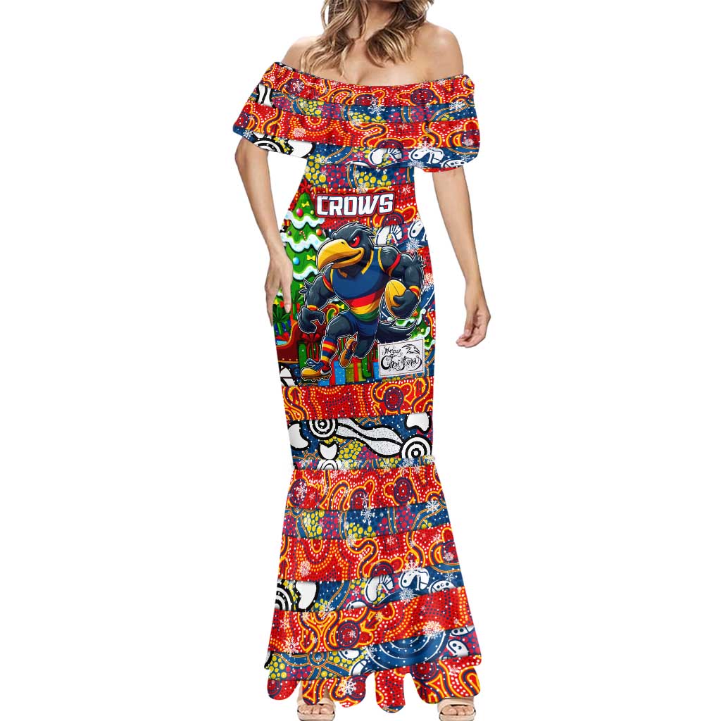 Custom Crows Rugby Merry Christmas Mermaid Dress Indigenous Australian Art