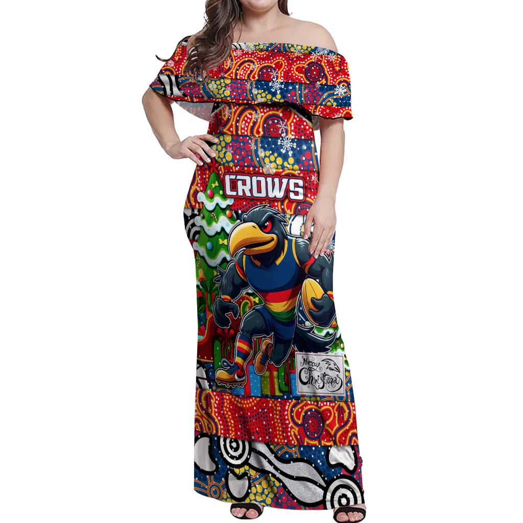 Custom Crows Rugby Merry Christmas Off Shoulder Maxi Dress Indigenous Australian Art