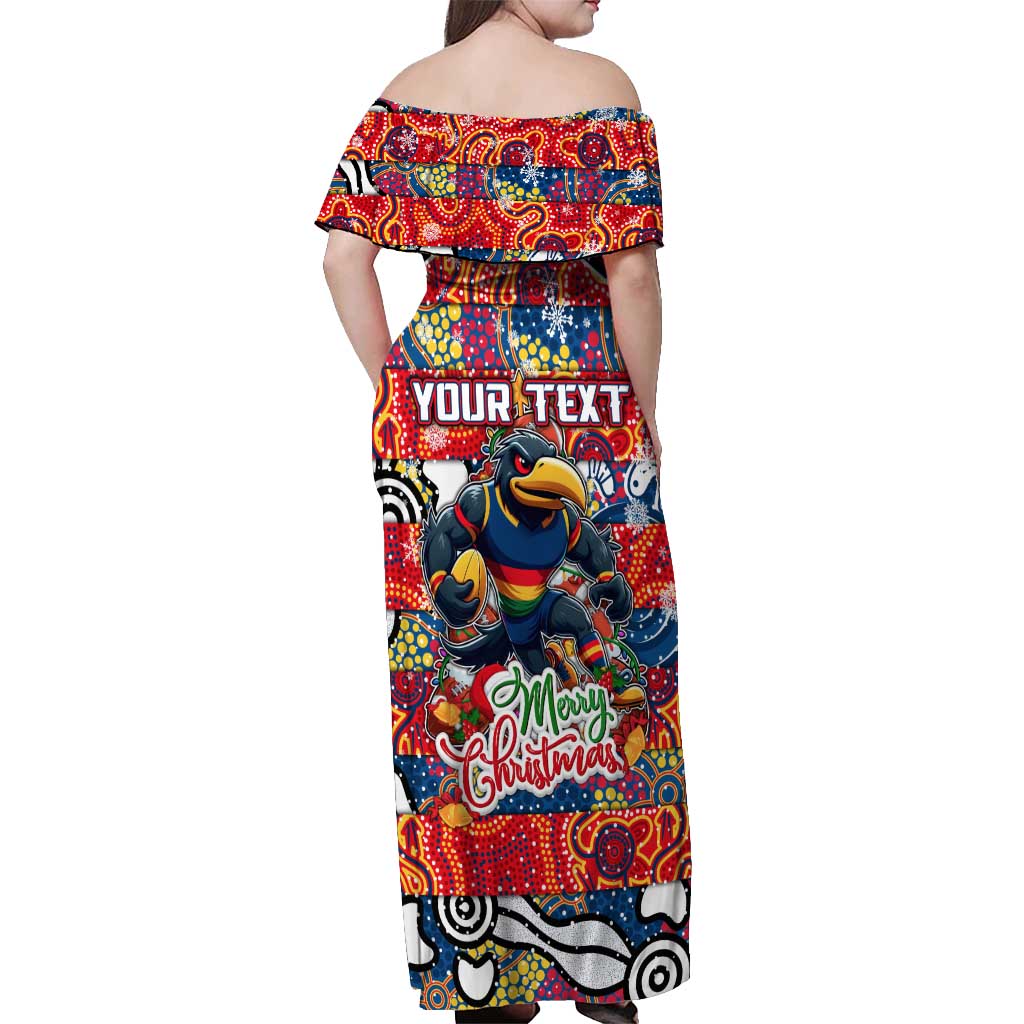 Custom Crows Rugby Merry Christmas Off Shoulder Maxi Dress Indigenous Australian Art