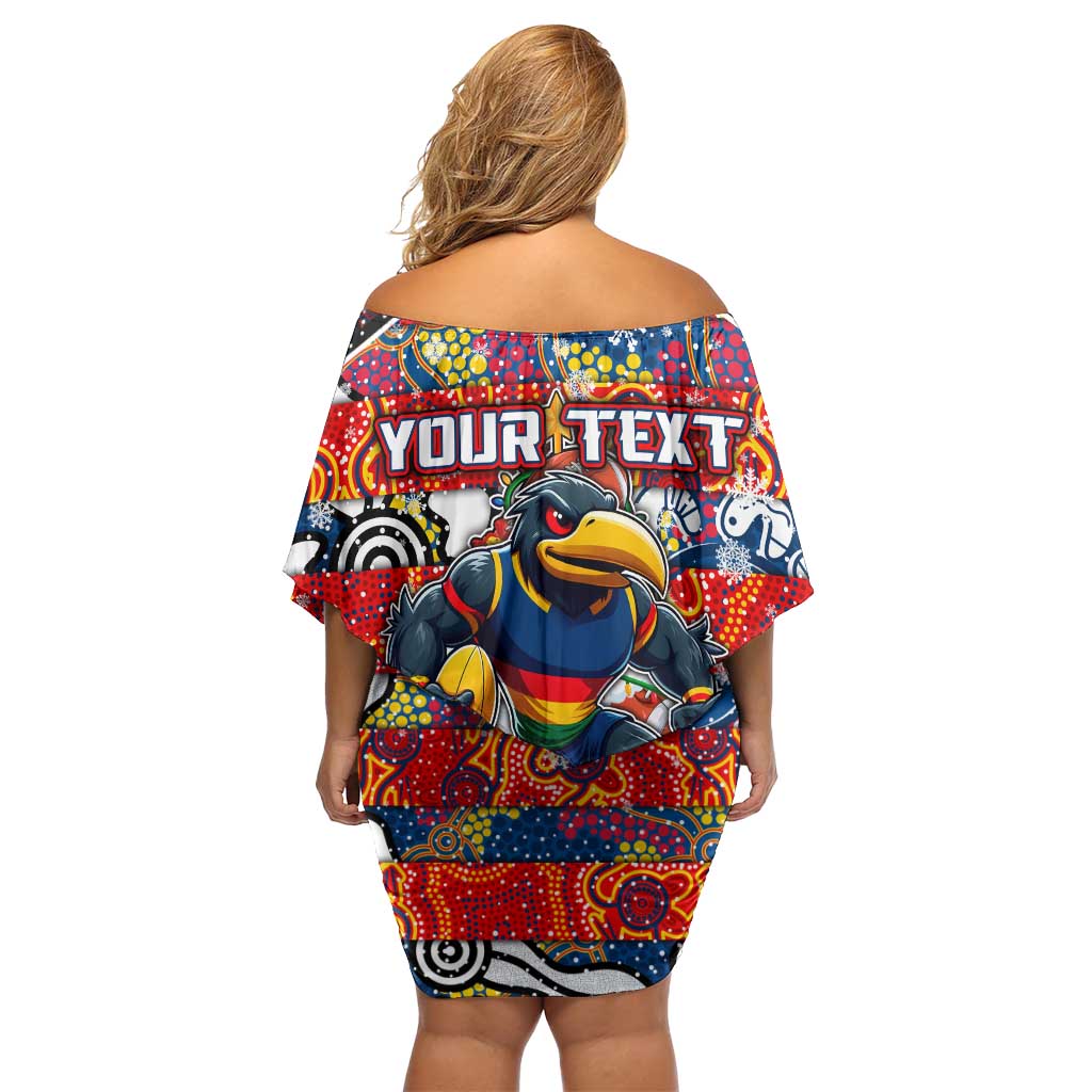 Custom Crows Rugby Merry Christmas Off Shoulder Short Dress Indigenous Australian Art