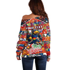 Custom Crows Rugby Merry Christmas Off Shoulder Sweater Indigenous Australian Art