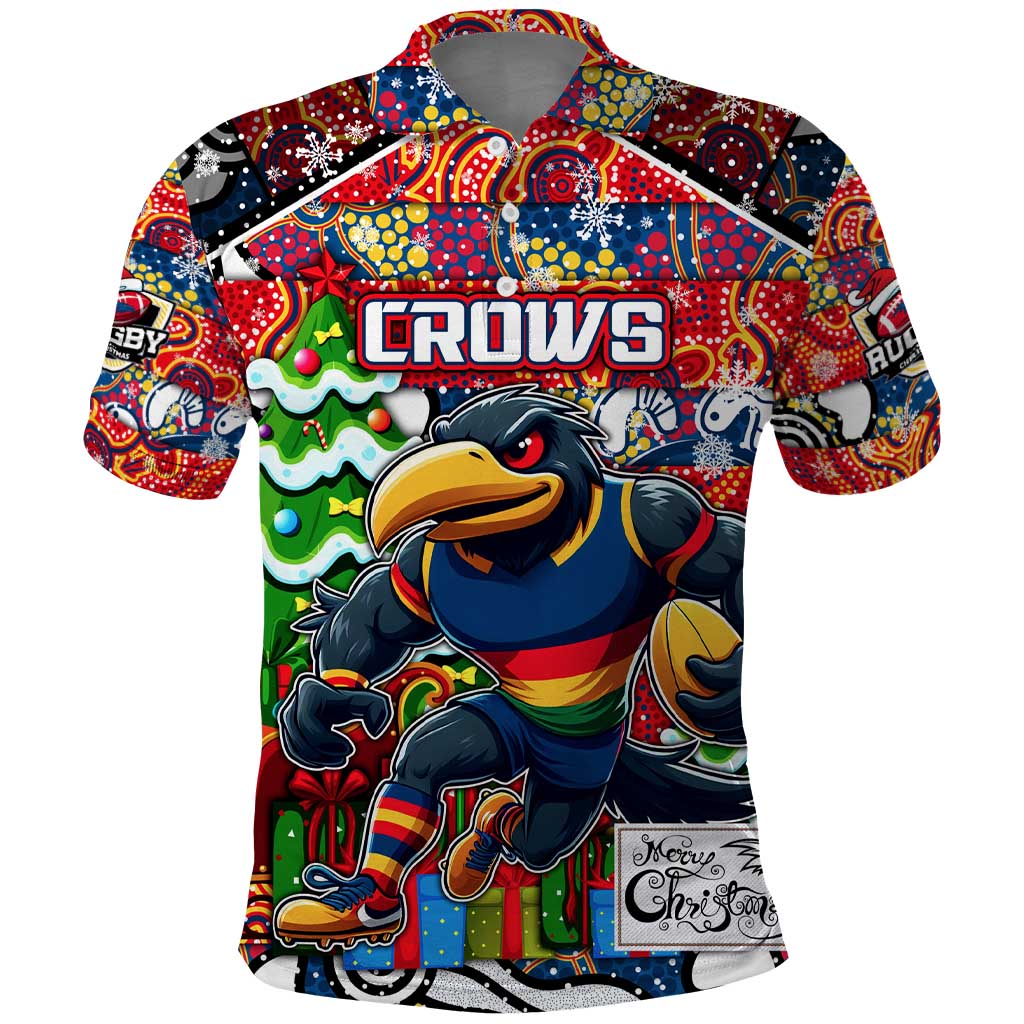 Custom Crows Rugby Merry Christmas Polo Shirt Indigenous Australian Art