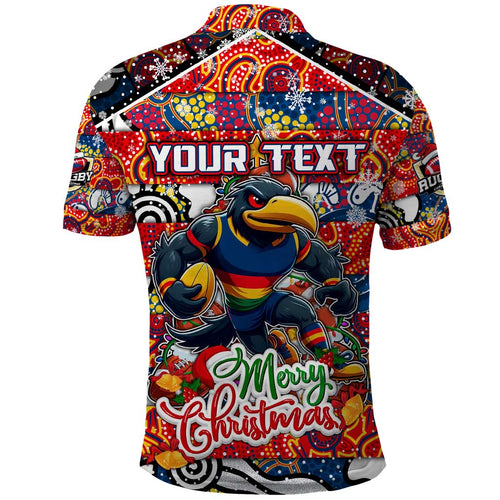 Custom Crows Rugby Merry Christmas Polo Shirt Indigenous Australian Art