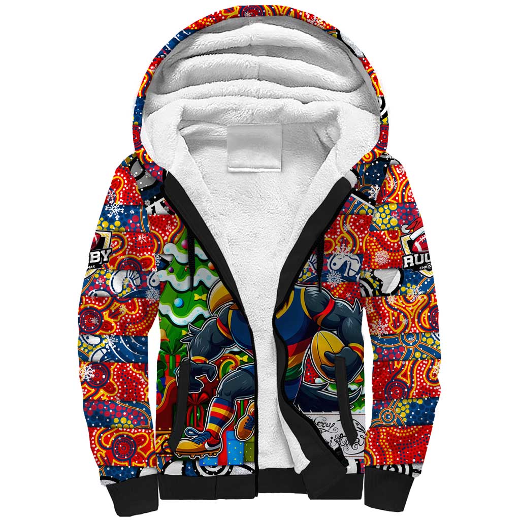 Custom Crows Rugby Merry Christmas Sherpa Hoodie Indigenous Australian Art