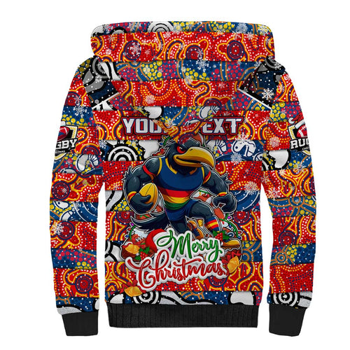 Custom Crows Rugby Merry Christmas Sherpa Hoodie Indigenous Australian Art