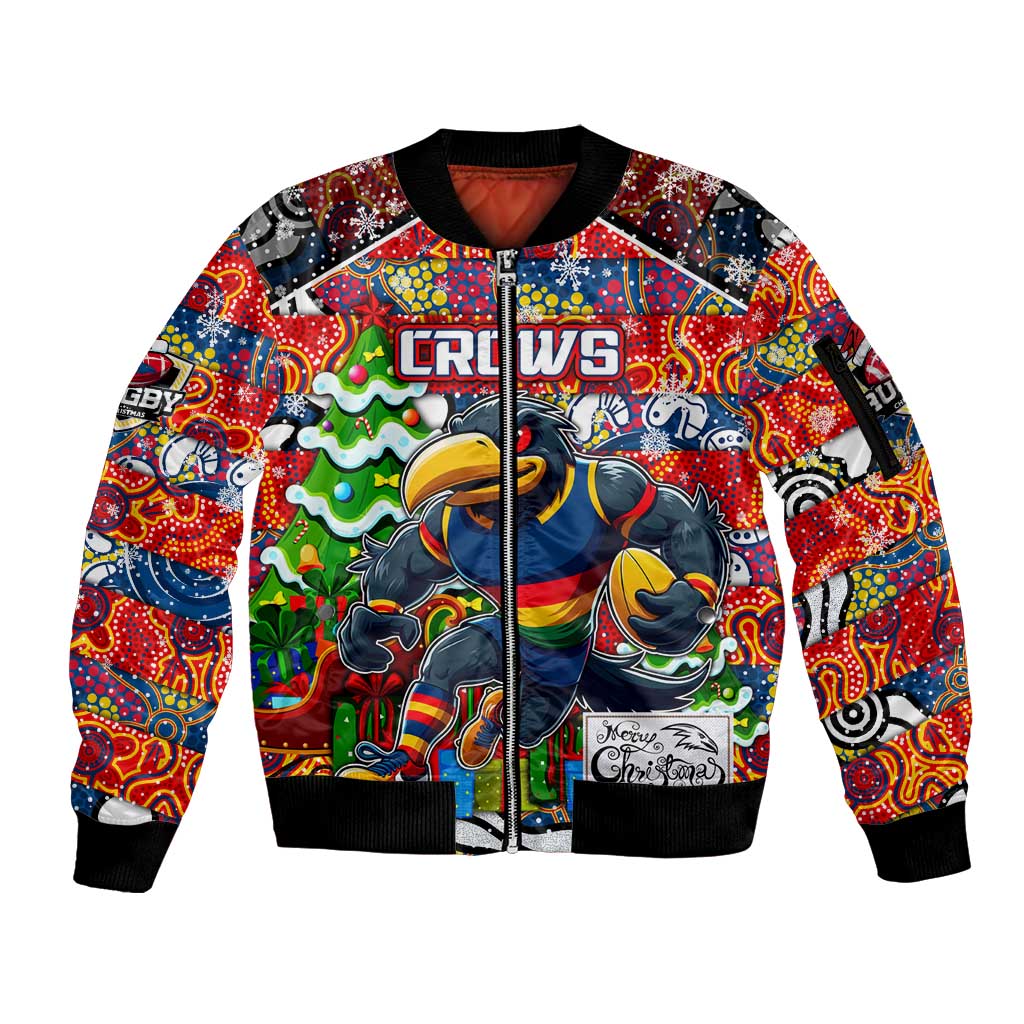 Custom Crows Rugby Merry Christmas Sleeve Zip Bomber Jacket Indigenous Australian Art