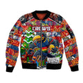 Custom Crows Rugby Merry Christmas Sleeve Zip Bomber Jacket Indigenous Australian Art