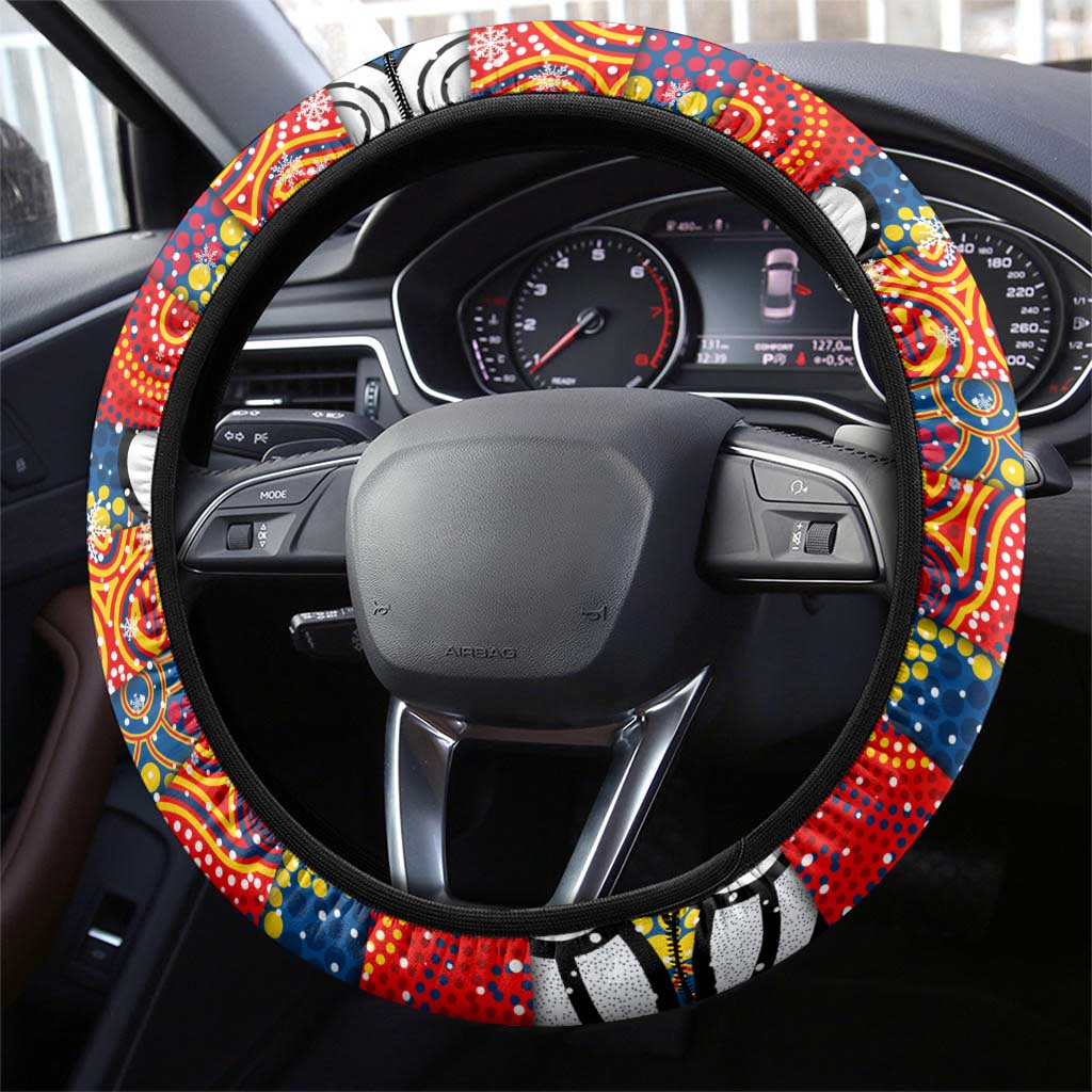Crows Football Merry Christmas Steering Wheel Cover Indigenous Australian Art