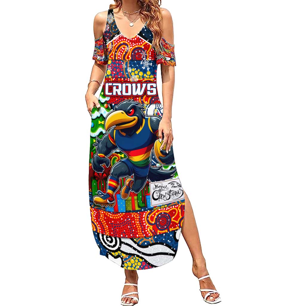 Custom Crows Rugby Merry Christmas Summer Maxi Dress Indigenous Australian Art