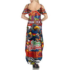 Custom Crows Rugby Merry Christmas Summer Maxi Dress Indigenous Australian Art