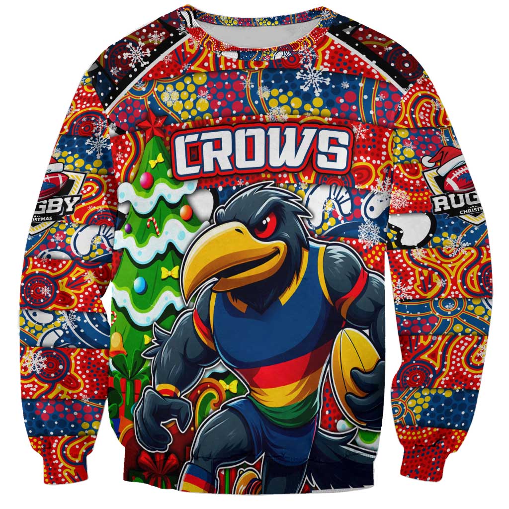 Custom Crows Rugby Merry Christmas Sweatshirt Indigenous Australian Art