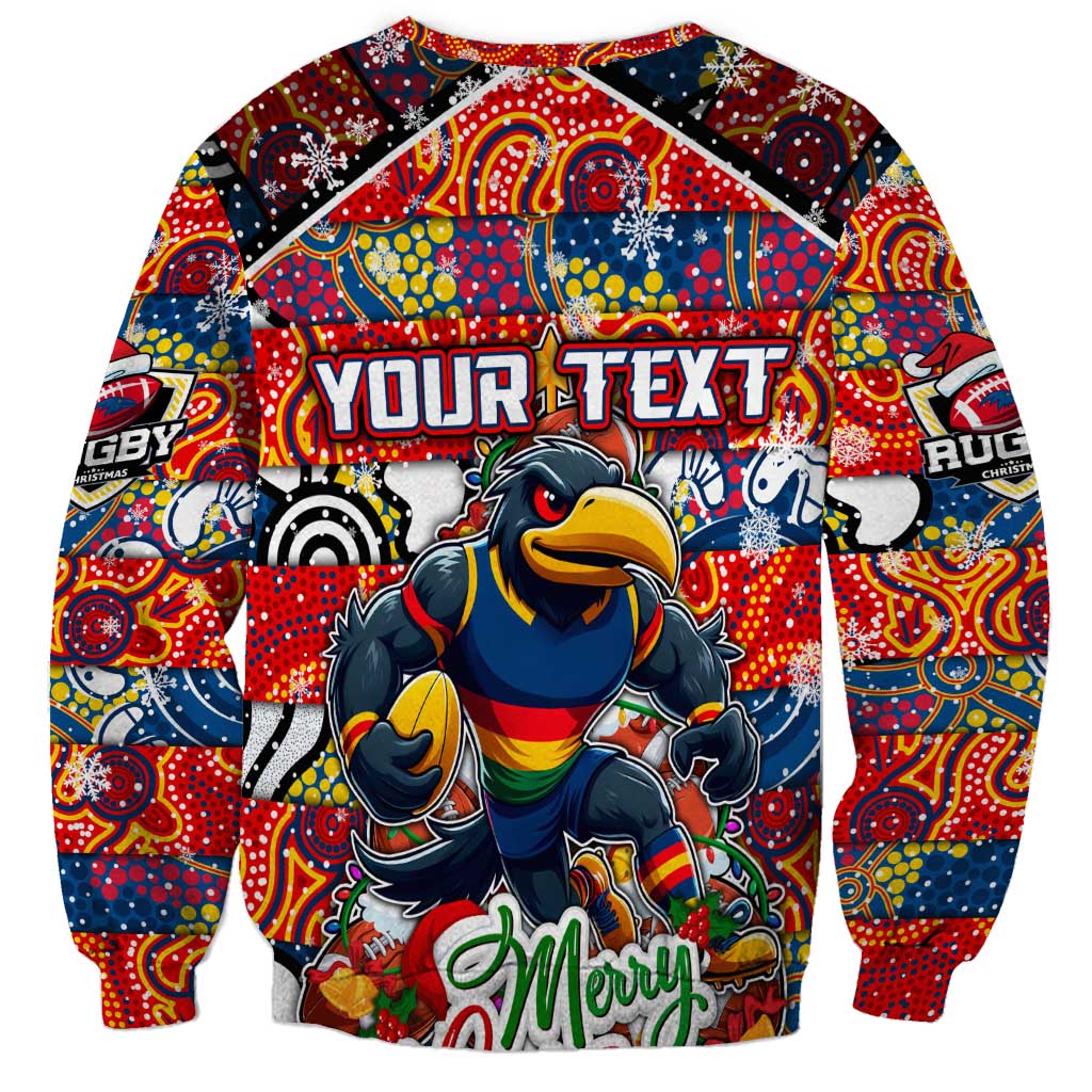 Custom Crows Rugby Merry Christmas Sweatshirt Indigenous Australian Art
