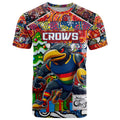 Custom Crows Rugby Merry Christmas T Shirt Indigenous Australian Art