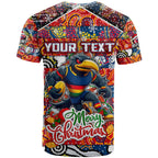 Custom Crows Rugby Merry Christmas T Shirt Indigenous Australian Art