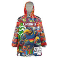 Custom Crows Rugby Merry Christmas Wearable Blanket Hoodie Indigenous Australian Art