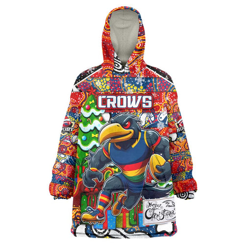 Custom Crows Rugby Merry Christmas Wearable Blanket Hoodie Indigenous Australian Art