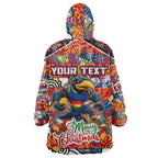 Custom Crows Rugby Merry Christmas Wearable Blanket Hoodie Indigenous Australian Art
