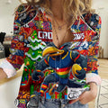 Custom Crows Rugby Merry Christmas Women Casual Shirt Indigenous Australian Art