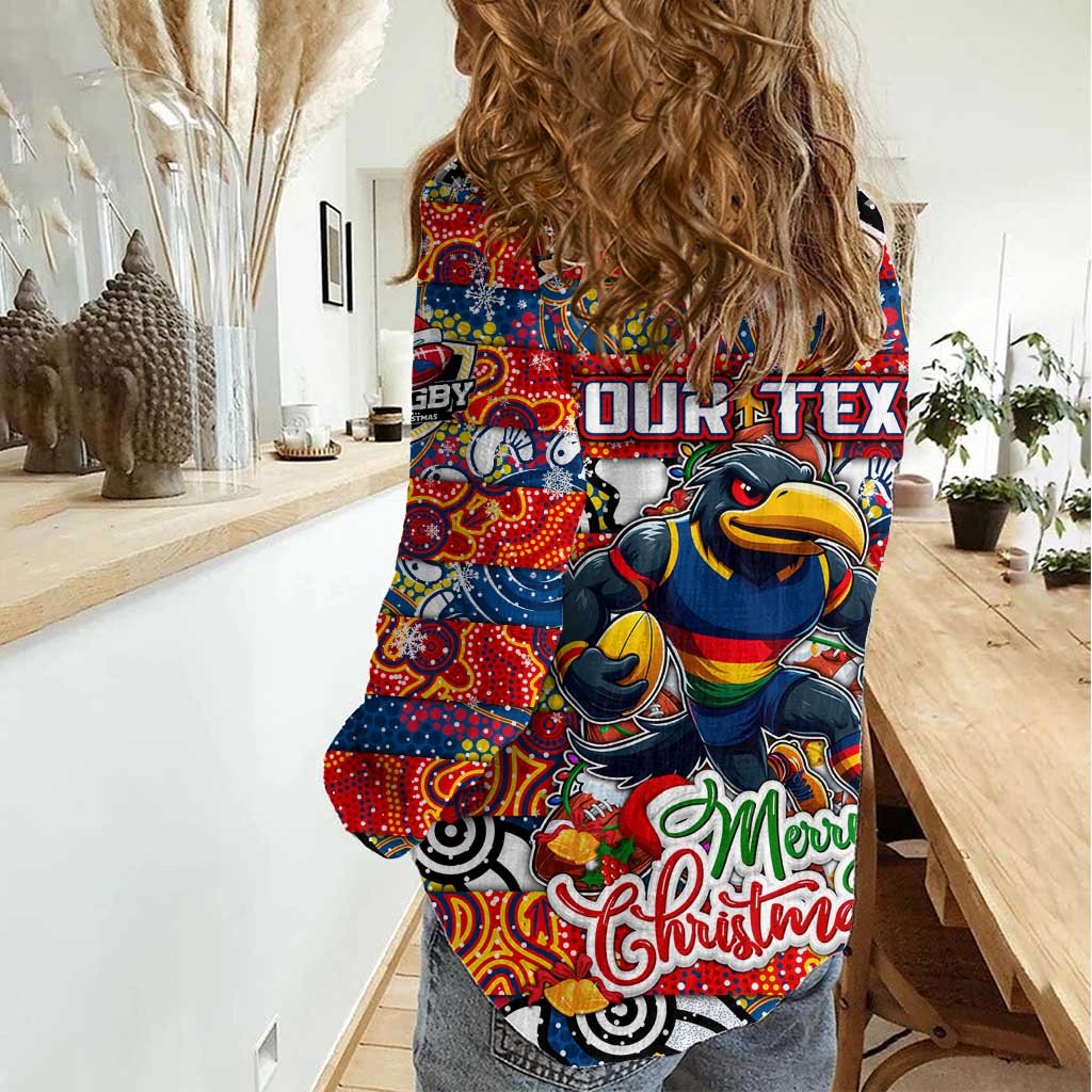 Custom Crows Rugby Merry Christmas Women Casual Shirt Indigenous Australian Art