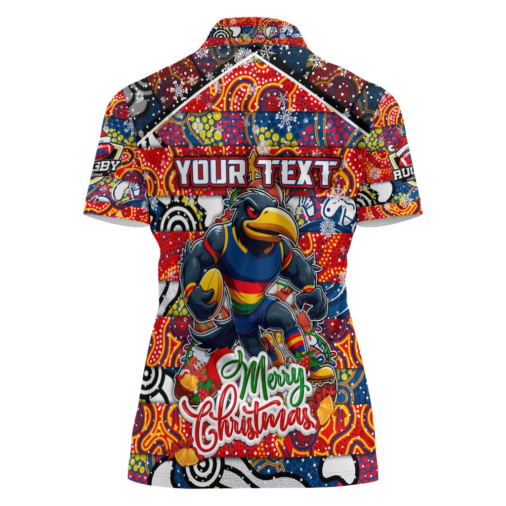 Custom Crows Rugby Merry Christmas Women Polo Shirt Indigenous Australian Art