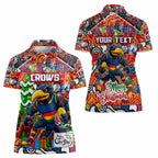 Custom Crows Rugby Merry Christmas Women Polo Shirt Indigenous Australian Art