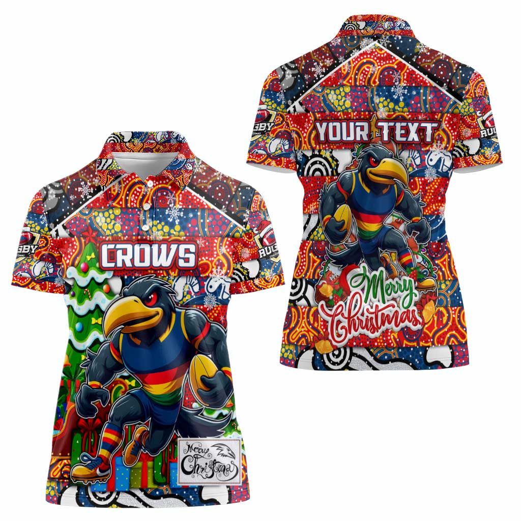 Custom Crows Rugby Merry Christmas Women Polo Shirt Indigenous Australian Art