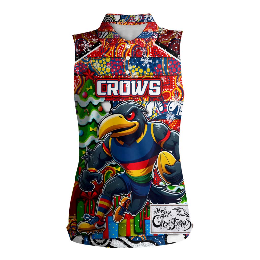 Custom Crows Rugby Merry Christmas Women Sleeveless Polo Shirt Indigenous Australian Art