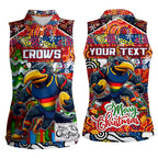 Custom Crows Rugby Merry Christmas Women Sleeveless Polo Shirt Indigenous Australian Art
