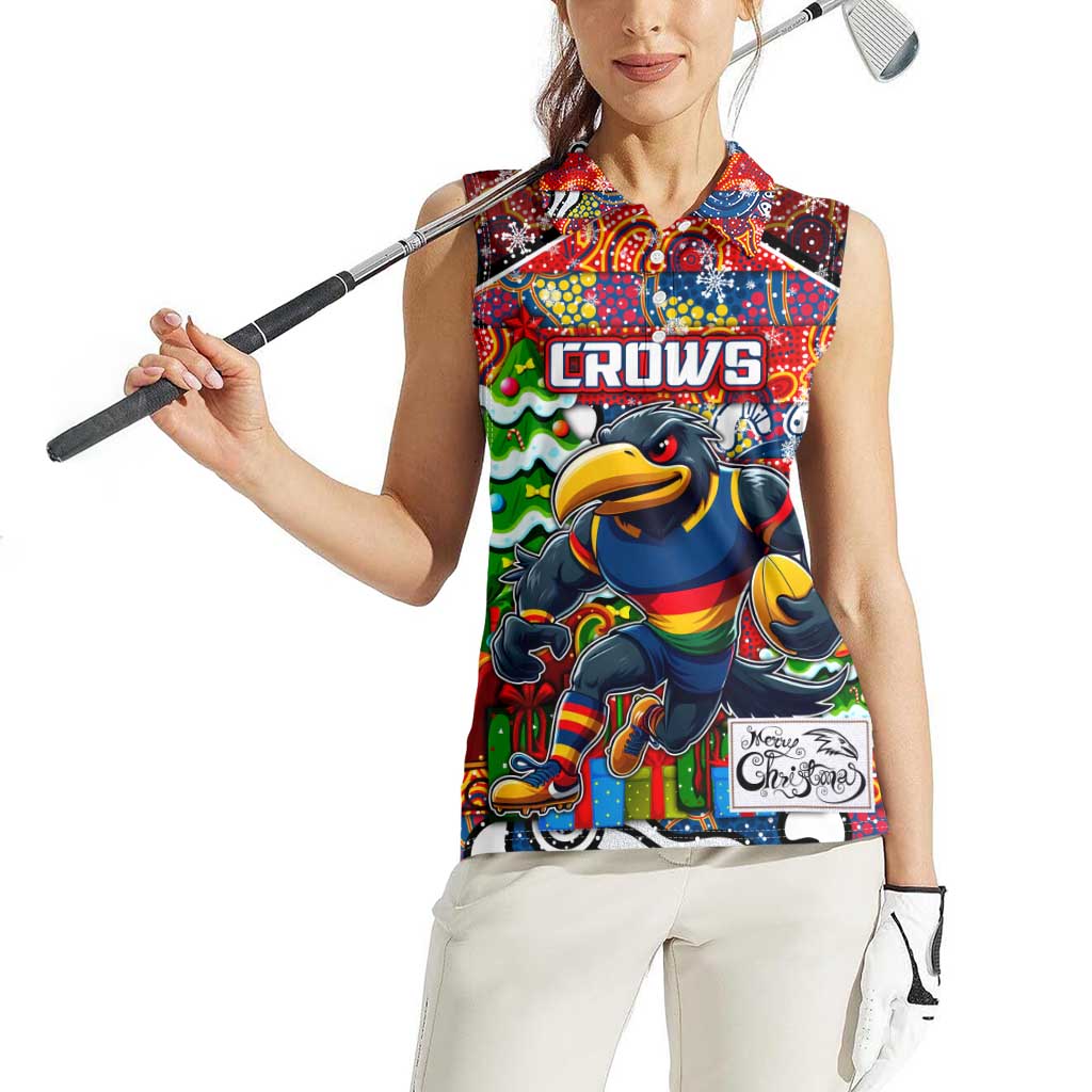 Custom Crows Rugby Merry Christmas Women Sleeveless Polo Shirt Indigenous Australian Art