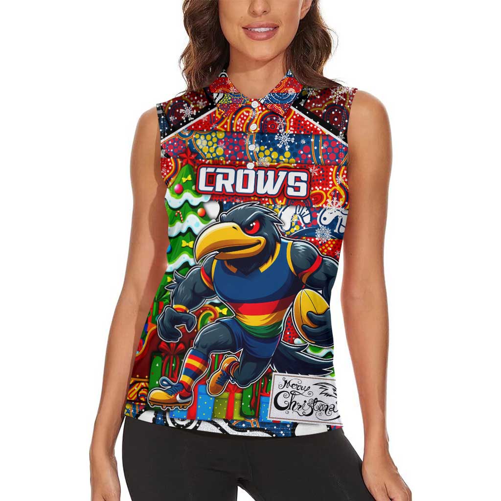 Custom Crows Rugby Merry Christmas Women Sleeveless Polo Shirt Indigenous Australian Art