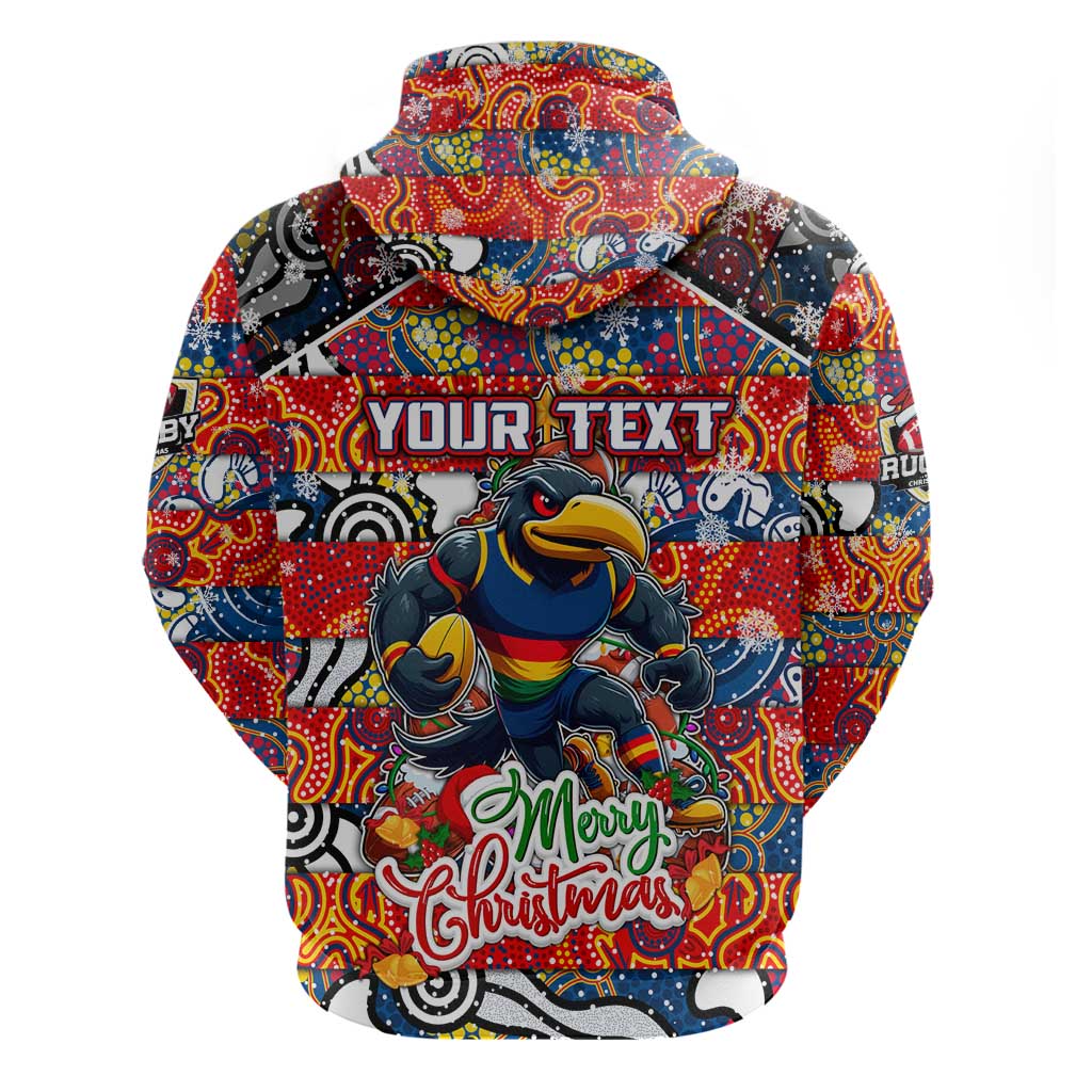 Custom Crows Rugby Merry Christmas Zip Hoodie Indigenous Australian Art
