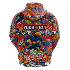 Custom Crows Rugby Merry Christmas Zip Hoodie Indigenous Australian Art
