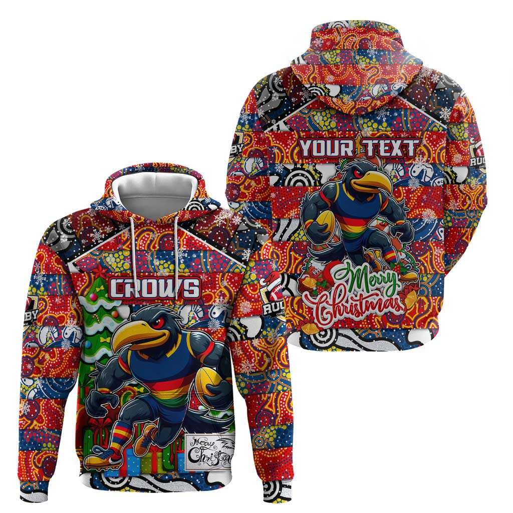 Custom Crows Rugby Merry Christmas Zip Hoodie Indigenous Australian Art