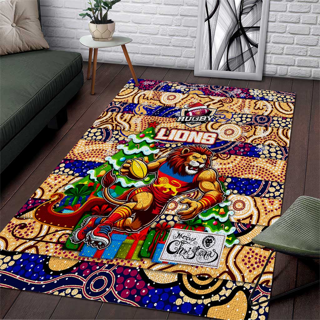 Lions Football Merry Christmas Area Rug Indigenous Australian Art