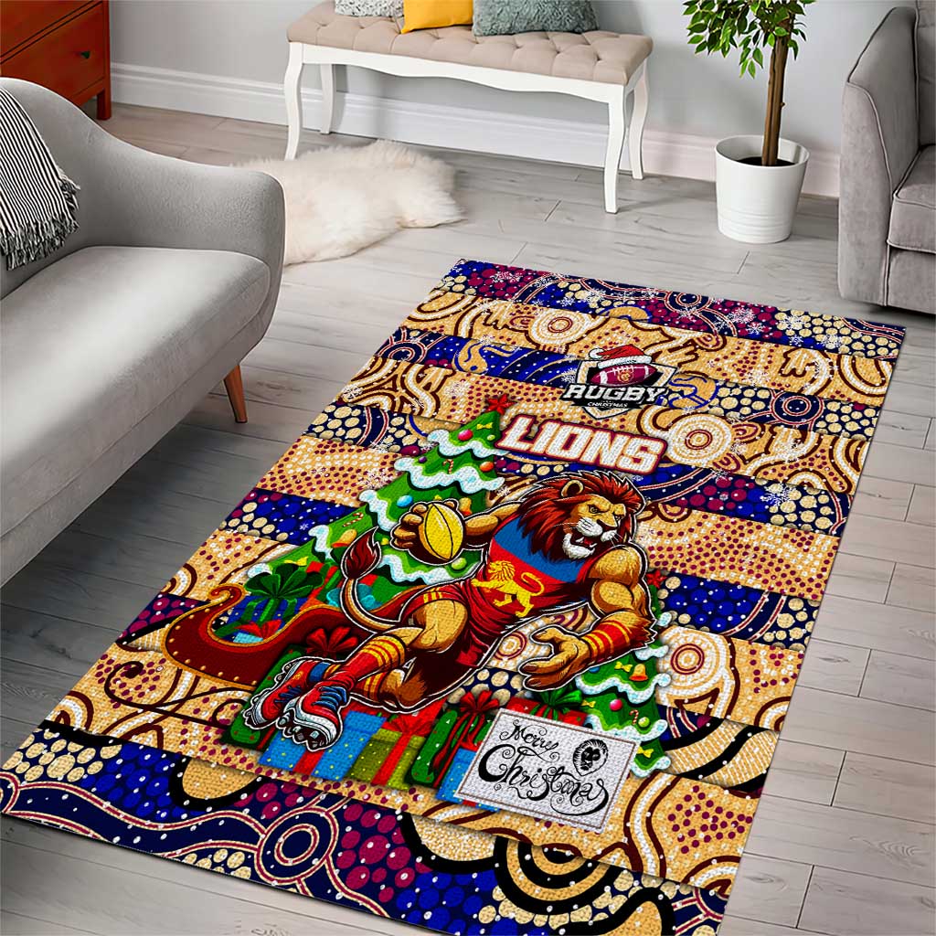 Lions Football Merry Christmas Area Rug Indigenous Australian Art