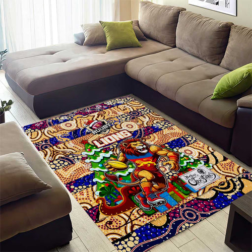 Lions Football Merry Christmas Area Rug Indigenous Australian Art